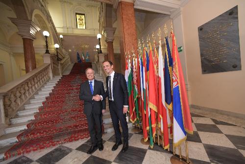 Il governatore FVG, Massimiliano Fedriga (a dx), ha incontrato a Trieste, nel palazzo della Regione, il ministro degli Esteri, Enzo Moavero Milanesi